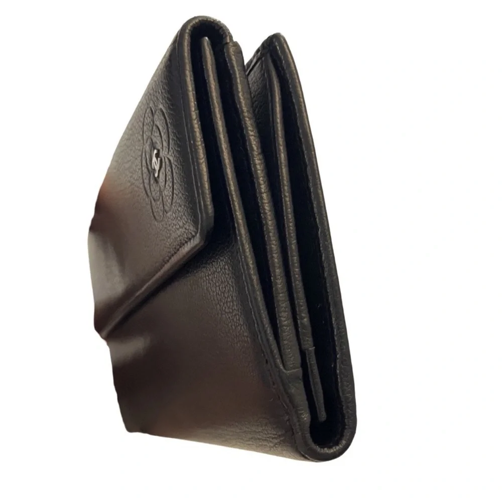 CHANEL Black Leather Camellia Wallet
